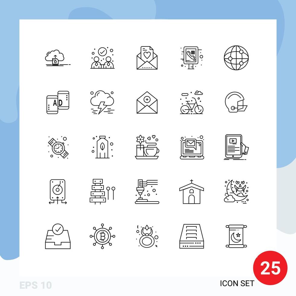 grupp av 25 rader tecken och symboler för internet värld e-post offentlig information redigerbar vektor design element