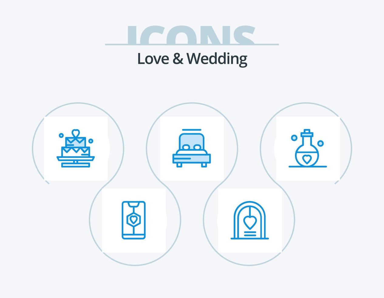 kärlek och bröllop blå ikon packa 5 ikon design. kärlek. säng. äktenskap. älskare vektor