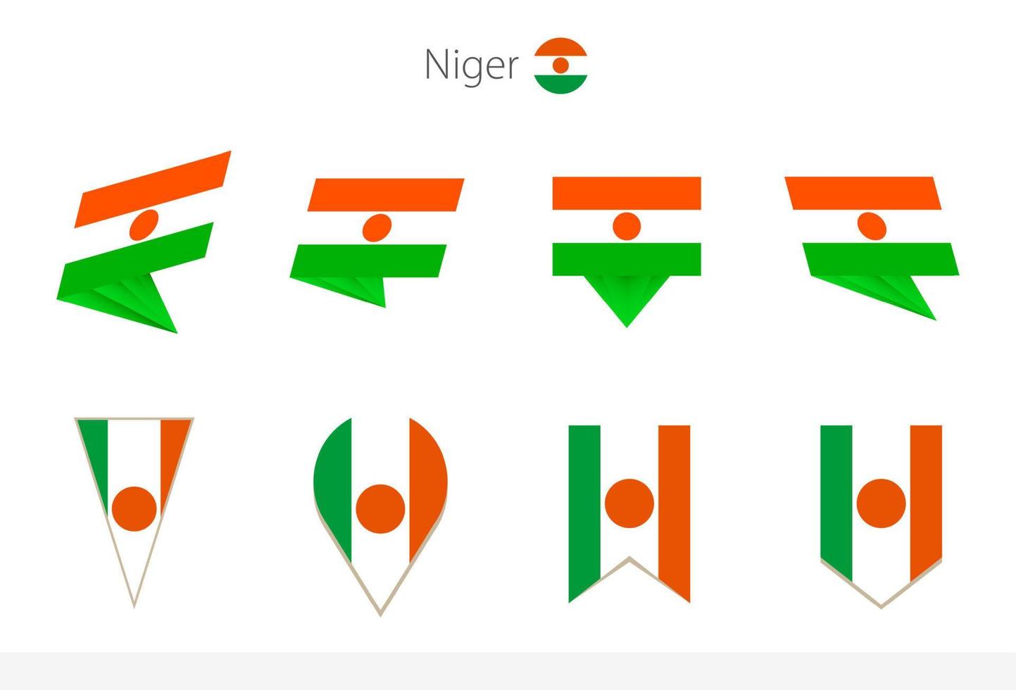 niger nationell flagga samling, åtta versioner av niger vektor flaggor.