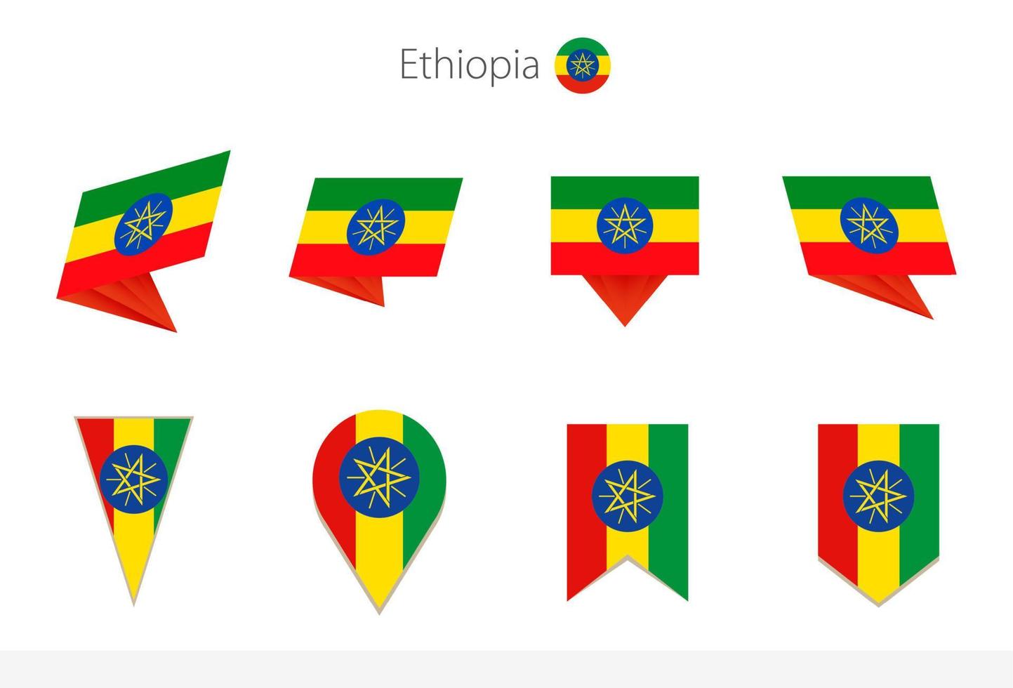 etiopien nationell flagga samling, åtta versioner av etiopien vektor flaggor.