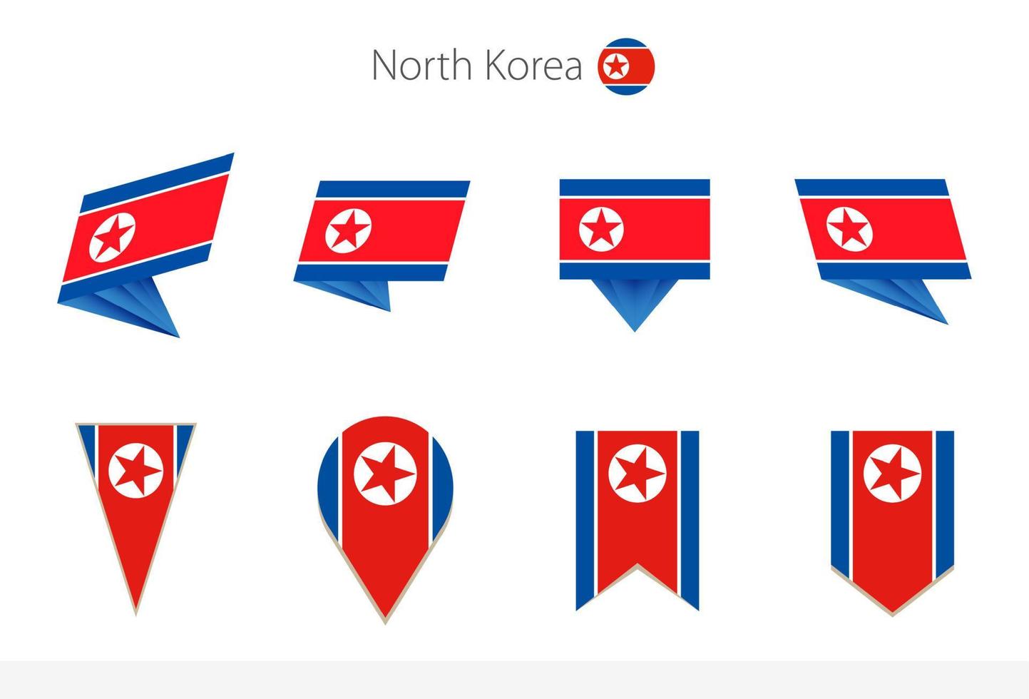 norr korea nationell flagga samling, åtta versioner av norr korea vektor flaggor.