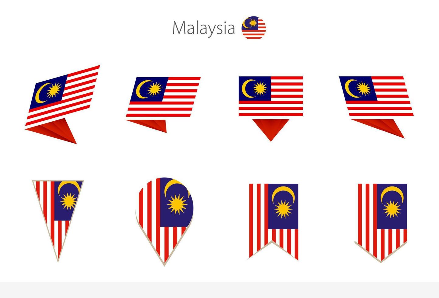 Sammlung malaysischer Nationalflaggen, acht Versionen malaysischer Vektorflaggen. vektor