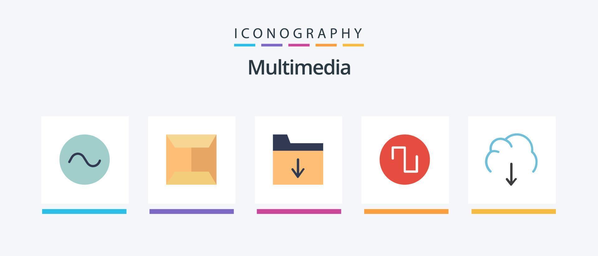 Multimedia Flat 5 Icon Pack inklusive . Multimedia. Einfügung. Download. Wolke. kreatives Symboldesign vektor