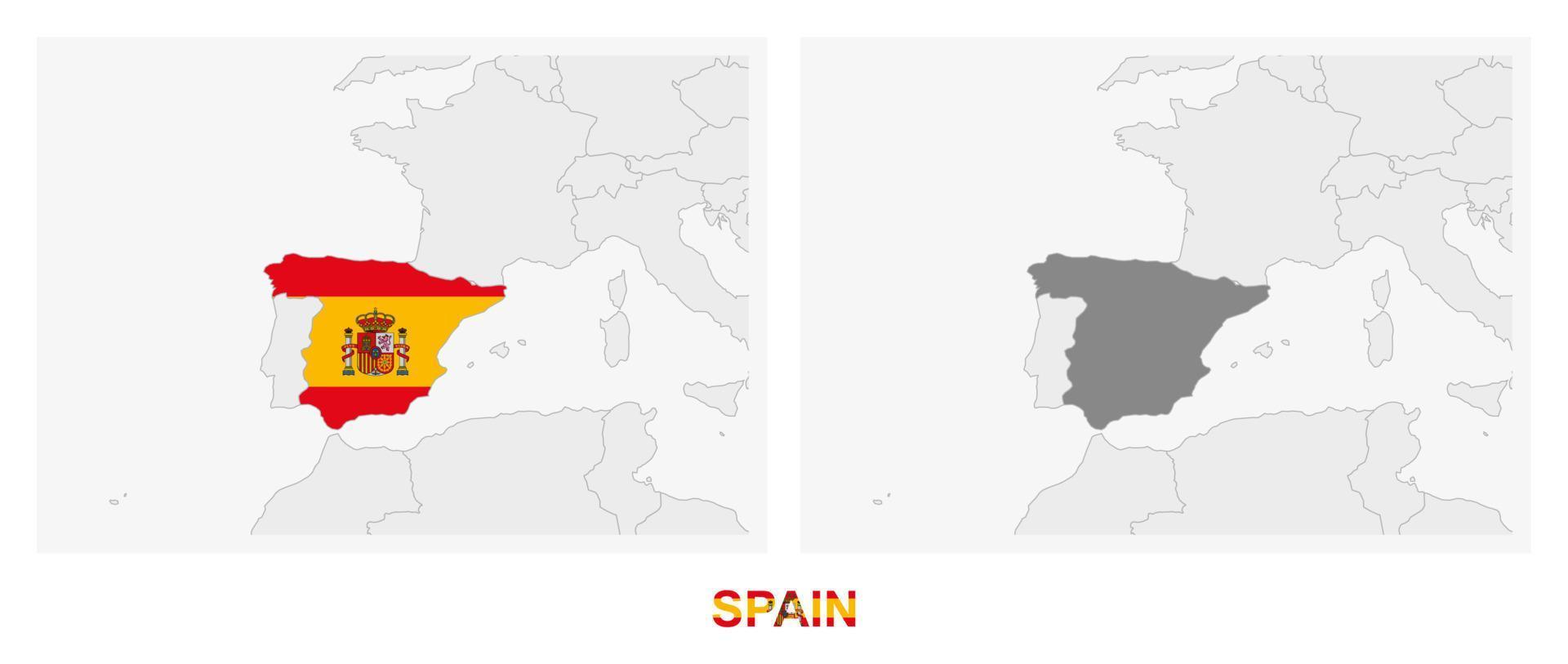 två versioner av de Karta av spanien, med de flagga av Spanien och markerad i mörk grå. vektor