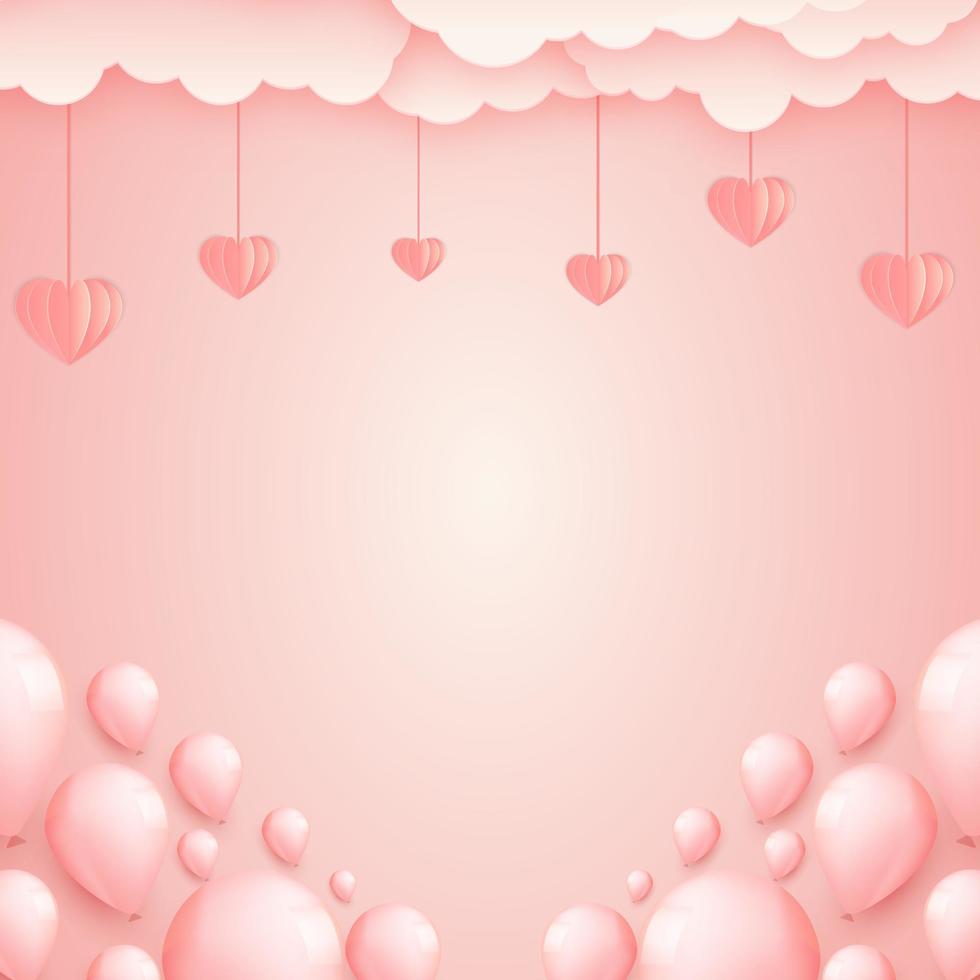 Papier geschnittene Konzeptballons am Himmel. Vektorgrafiken und Illustrationen von Liebe und Valentinstag, digitaler Papierhandwerksstil. papierkunst mit rosa hintergrund. für glückliche frauen, muttertag, valentinstag, vektor