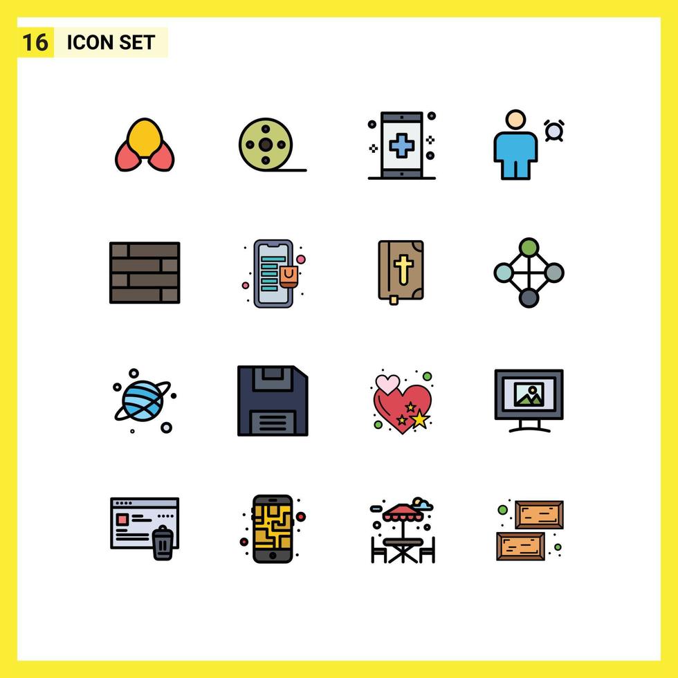 16 universell platt Färg fylld rader uppsättning för webb och mobil tillämpningar timer kropp app avatar hälsa redigerbar kreativ vektor design element