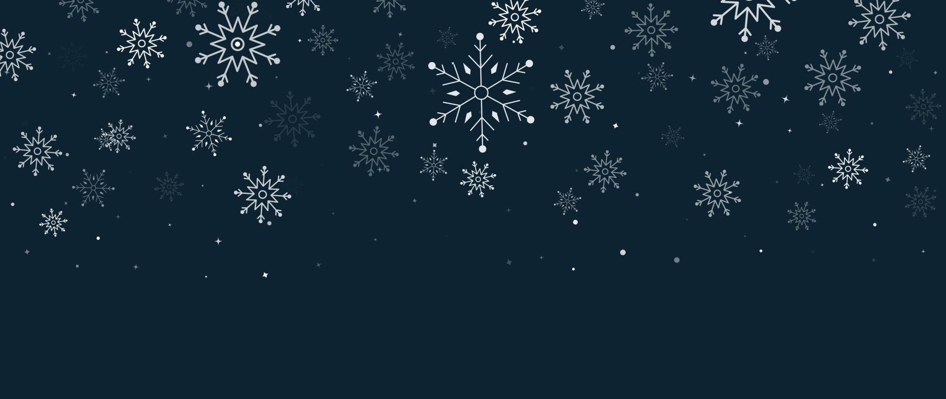 elegante Winterschneeflockehintergrund-Vektorillustration. luxuriöse dekorative schneeflocke und funkeln auf dunkelblauem hintergrund. Design geeignet für Einladungskarte, Gruß, Tapete, Poster, Banner. vektor