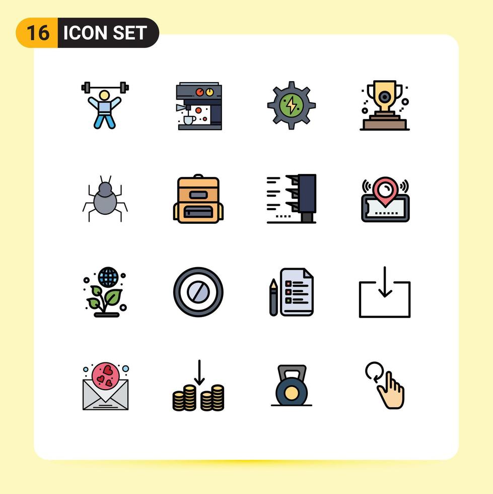 mobil gränssnitt platt Färg fylld linje uppsättning av 16 piktogram av virus insekt redskap vinnare tilldela redigerbar kreativ vektor design element