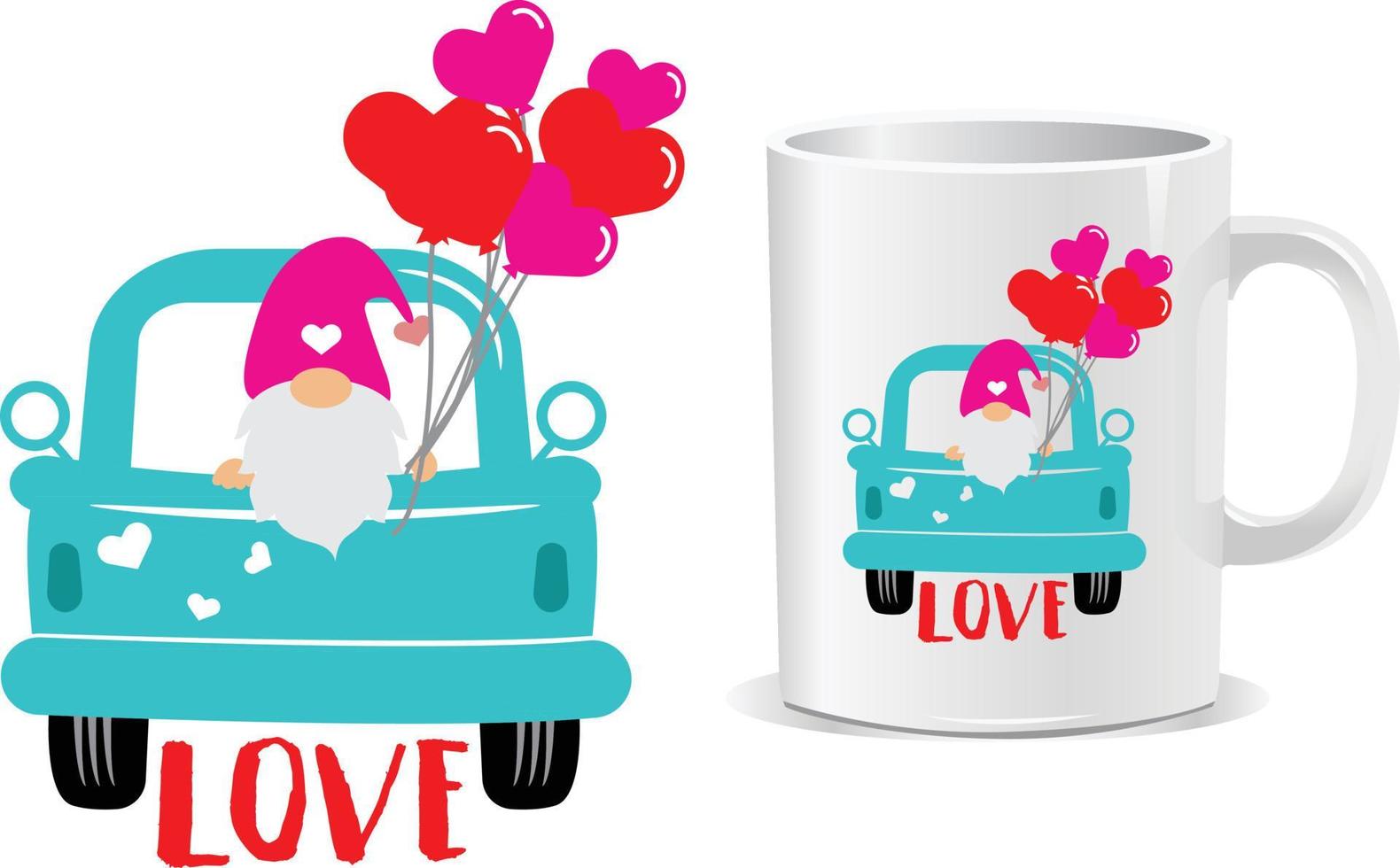 kärlek gnome bil Lycklig hjärtans dag citat design vektor
