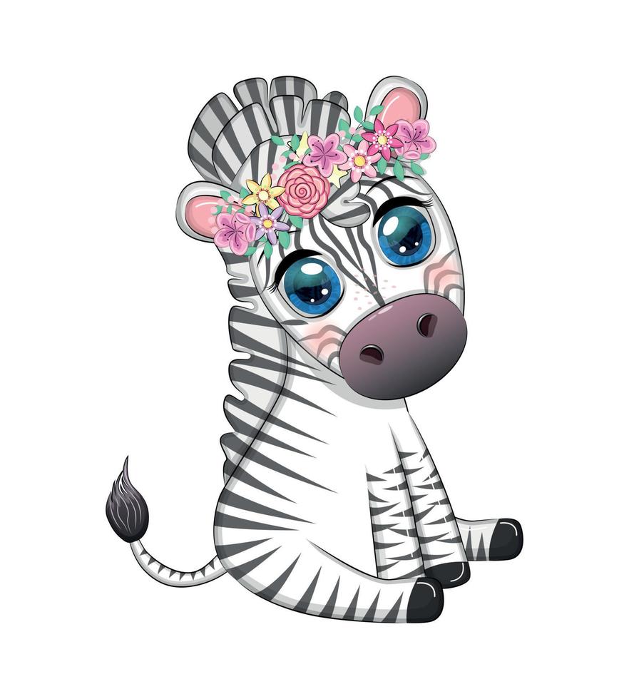 randig zebra i en krans av blommor, med en bukett. vår är kommande vektor