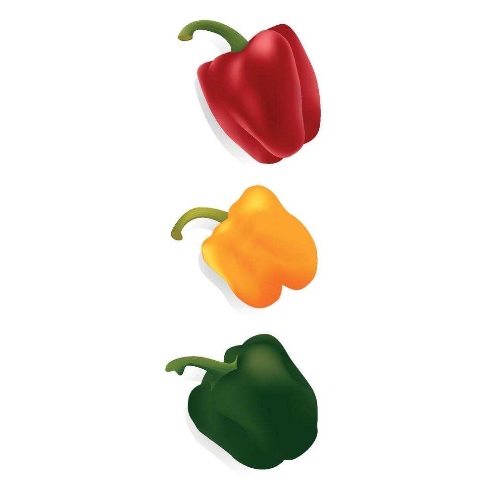tre mogen grönsaker röd gul grön paprikor vektor