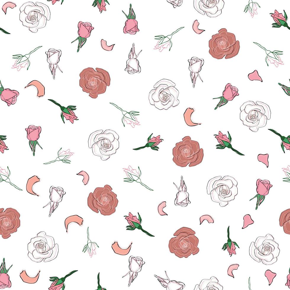 nahtlose Muster Rosenblätter, Knospen und Blumen. Konfetti, Kosmetik, Hochzeit, schöner Blumenhintergrund vektor