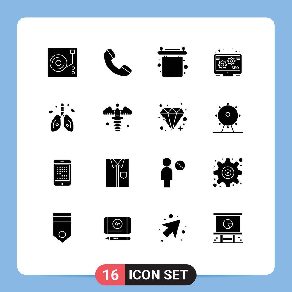 uppsättning av 16 modern ui ikoner symboler tecken för lunga cancer gardiner förorening befordran redigerbar vektor design element
