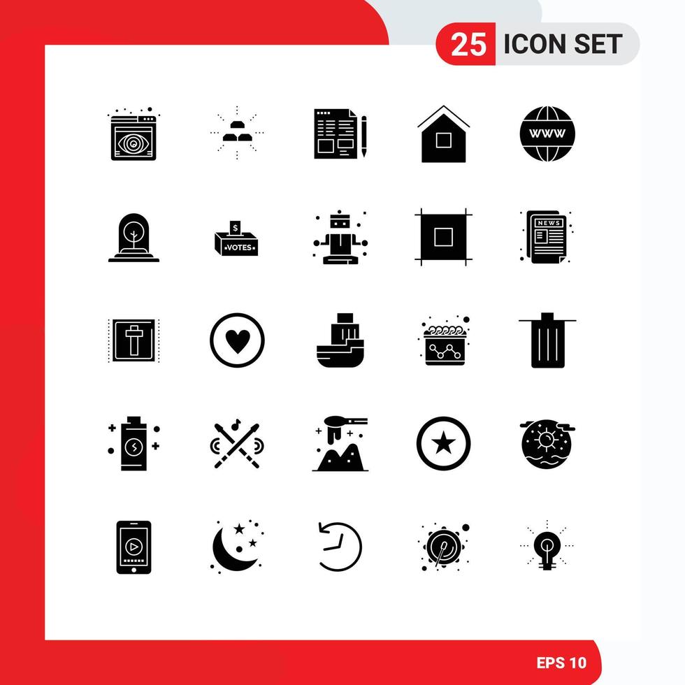 moderner Satz von 25 soliden Glyphen und Symbolen wie Shack House Interest Home Education editierbare Vektordesign-Elemente vektor