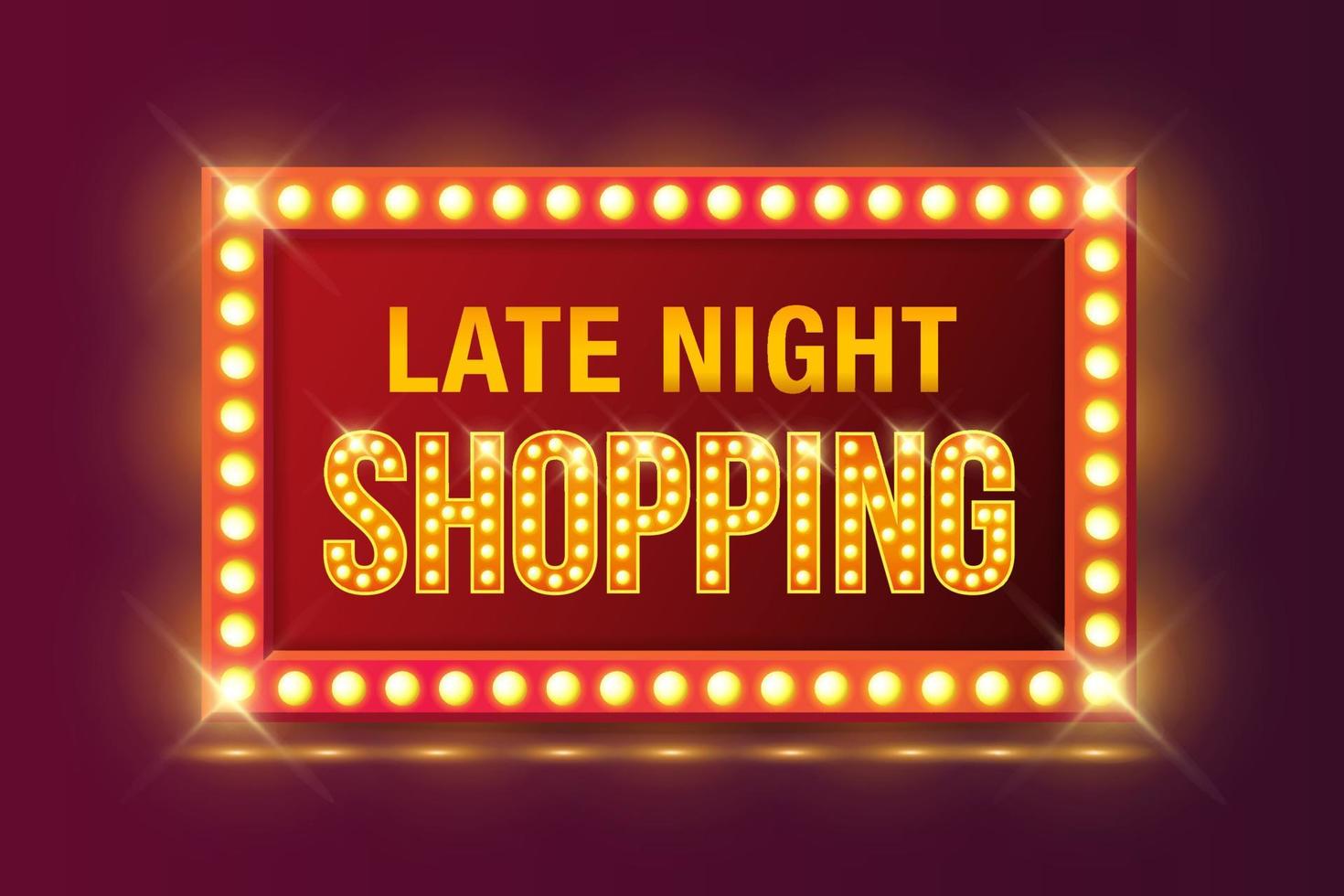 Late-Night-Shopping-Schild im Retro-Neon-Leuchtrahmen vektor