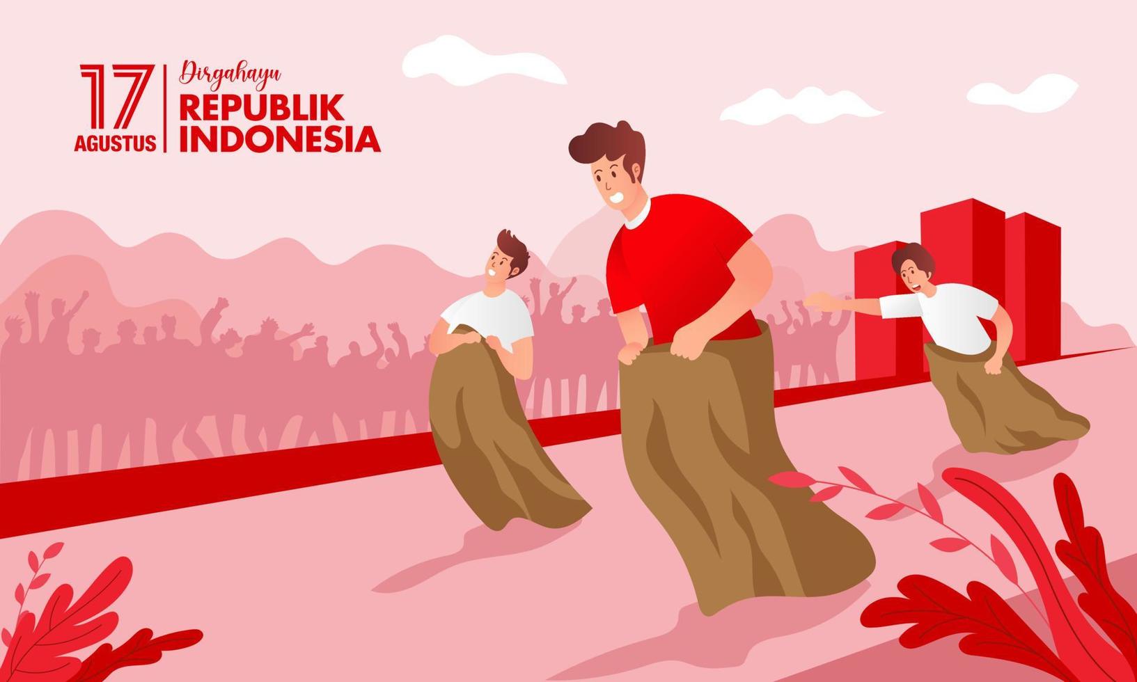 grußkarte zum indonesischen unabhängigkeitstag mit traditioneller spielkonzeptillustration vektor