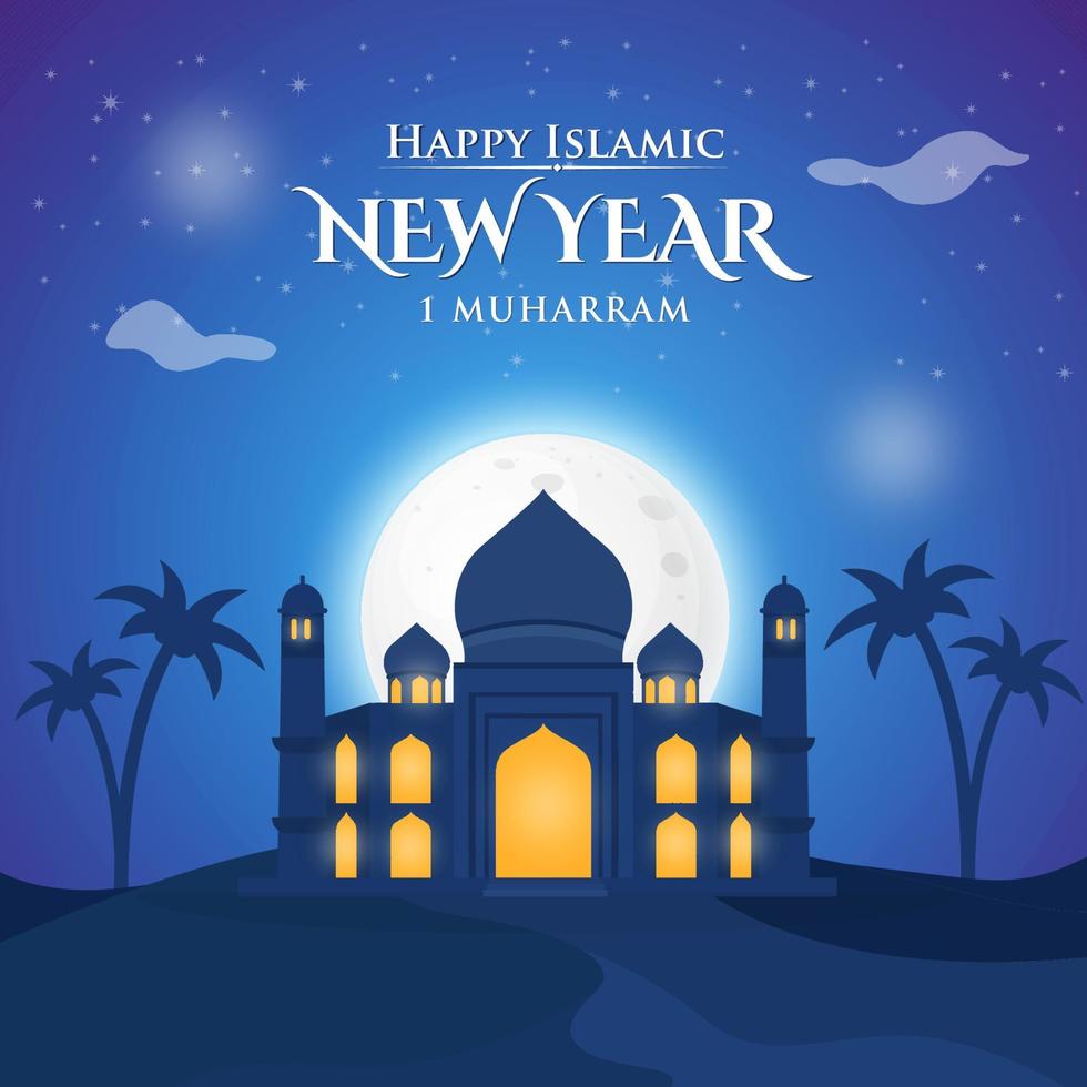 Lycklig islamic ny år vektor illustration. ny hijri år bakgrund lämplig för hälsning kort, affisch och baner