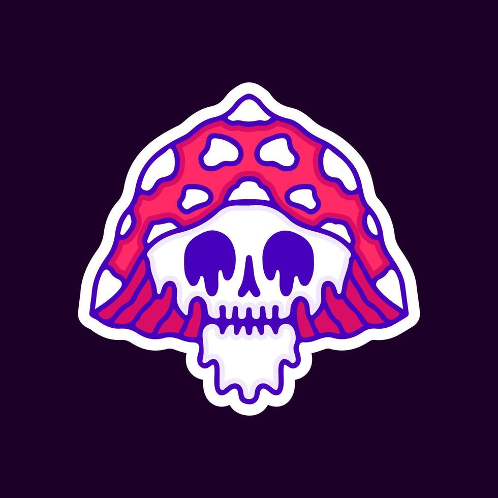 Trippy Magic Mushroom Skull, Illustration für T-Shirts, Aufkleber oder Bekleidungswaren. mit modernem Pop und Retro-Stil. vektor