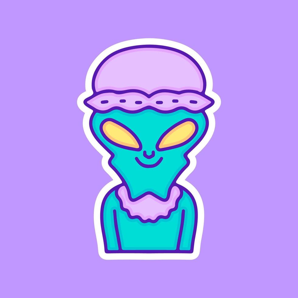 Baby-Alien-Illustration, mit weichem Pop-Stil und Cartoon-Zeichnungen im alten Stil der 90er Jahre. Artwork für Streetwear, T-Shirt. vektor