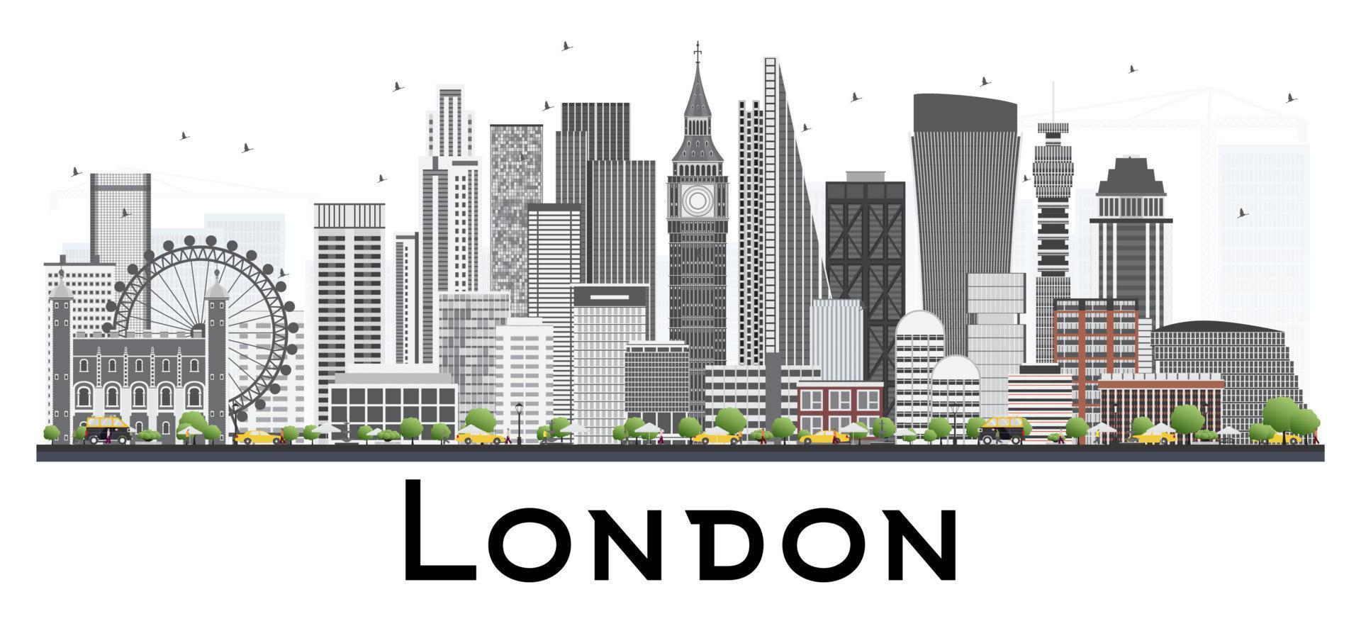 Skyline von London mit grauen Gebäuden. vektor