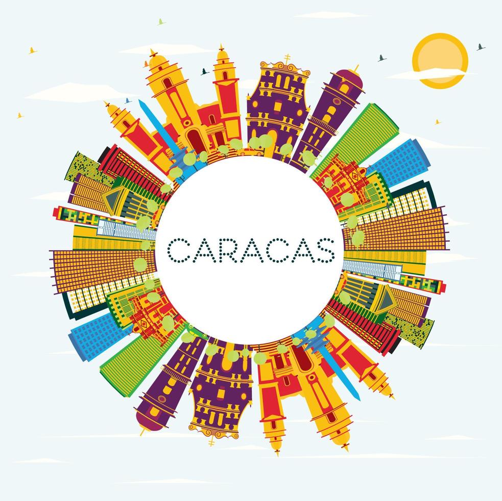 caracas venezuela horisont med Färg byggnader, blå himmel och kopia Plats. vektor