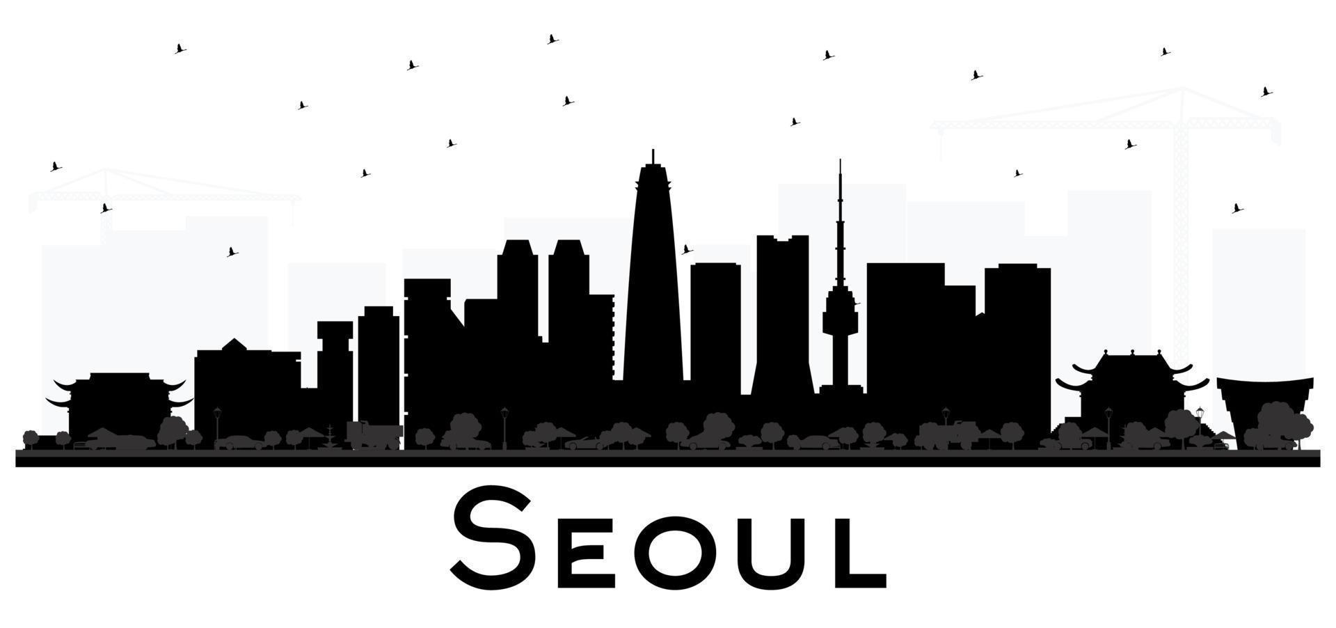 Seoul Korea City Skyline Schwarz-Weiß-Silhouette mit Reflexionen. vektor