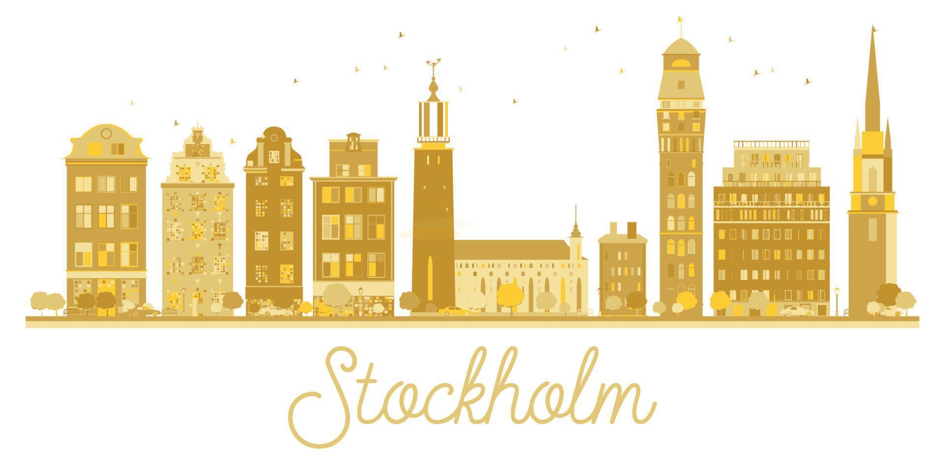 stockholm Sverige stad horisont gyllene silhuett. vektor