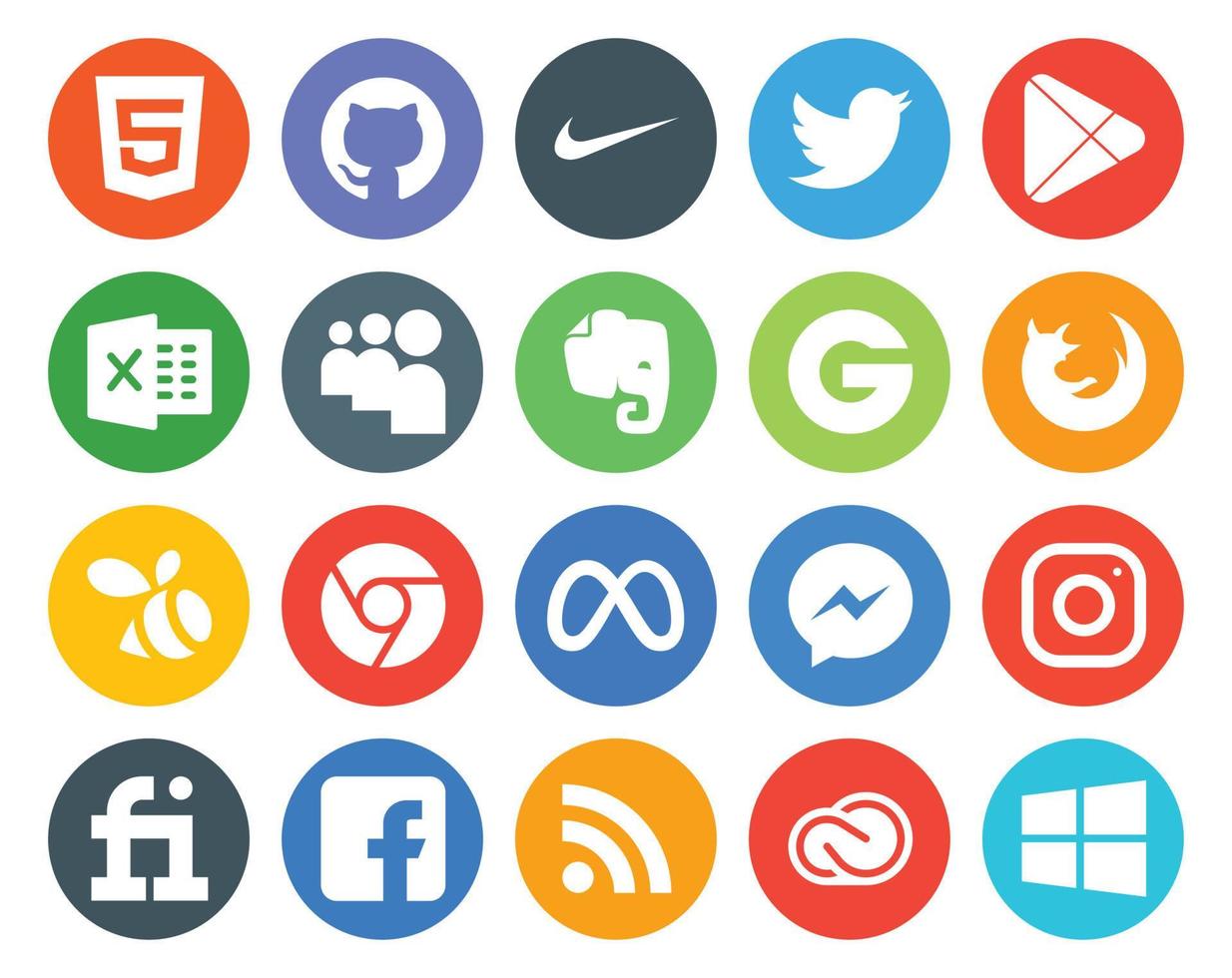 20 Social Media Icon Pack inklusive Messenger Meta Myspace Chrome Browser vektor