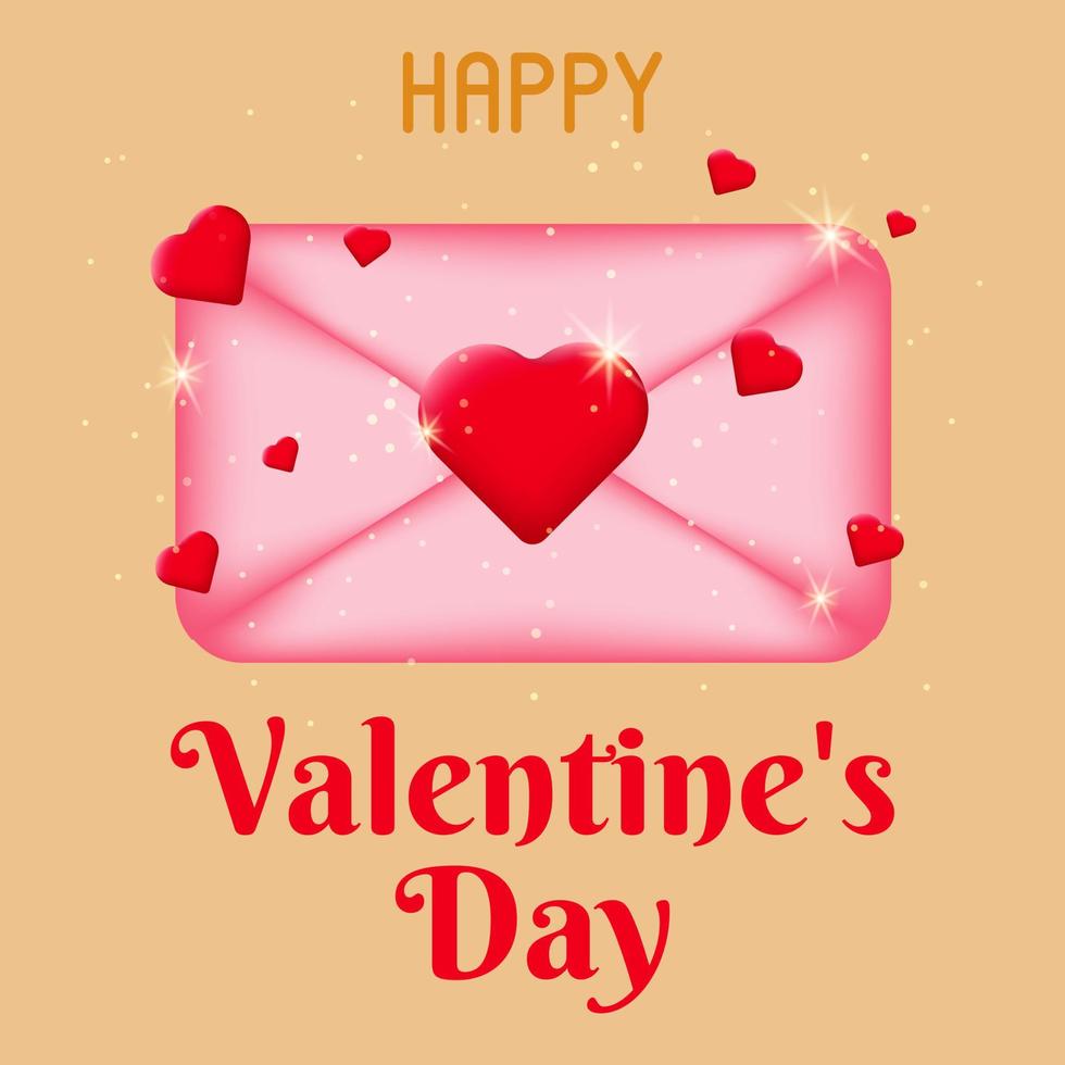 Valentinskartenvorlage mit einem postrosa Umschlag, der mit einem roten Herzen verschlossen ist. Postkarte mit einer Liebesbotschaft. das konzept, valentinstag und liebe zu feiern. Vektor-Illustration. vektor