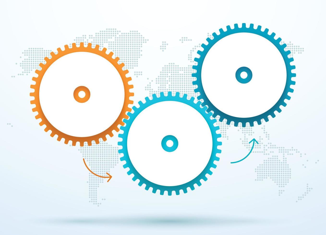 Infografik 3D-Zahnräder mit Punkten Weltkarte im Hintergrund vektor