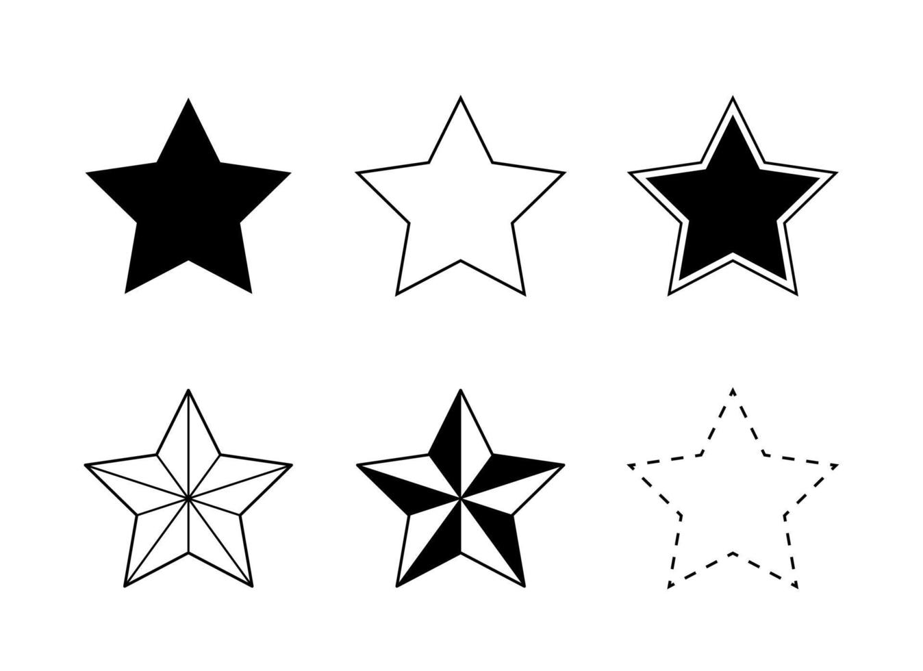 Sterne-Vektorsymbole setzen flache, einfarbige Festkörper und Umrisse vektor