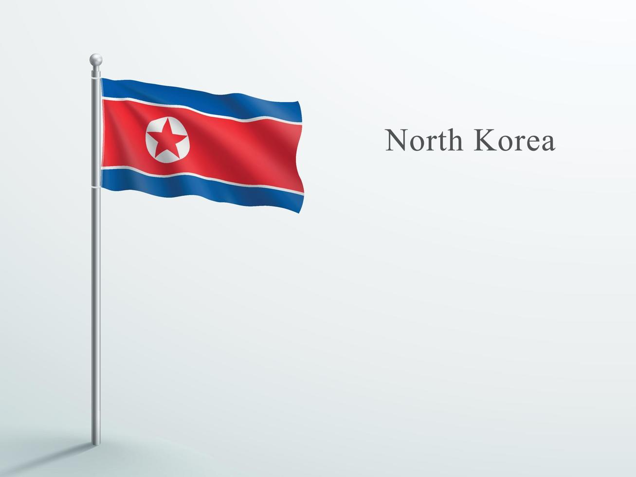 3d-element der nordkorea-flagge, das auf stahlfahnenmast weht vektor