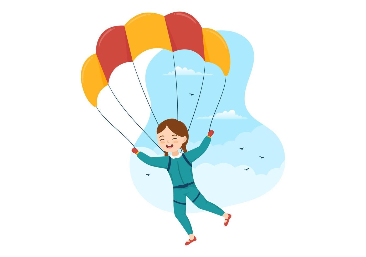 fallschirmspringen illustration mit kindern fallschirmspringer verwenden fallschirm und himmelsprung für outdoor-aktivitäten in flachen handgezeichneten vorlagen für extreme sportkarikaturen vektor