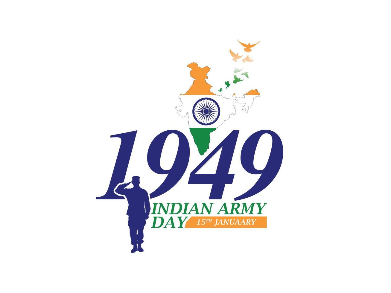 armén dag är berömd på 15 januari 1949, indisk armén dag är designad med hälsning soldat, indisk Karta, och frihet fåglar, de republik dag firande begrepp, applåderar seger, armén dag logotyp vektor