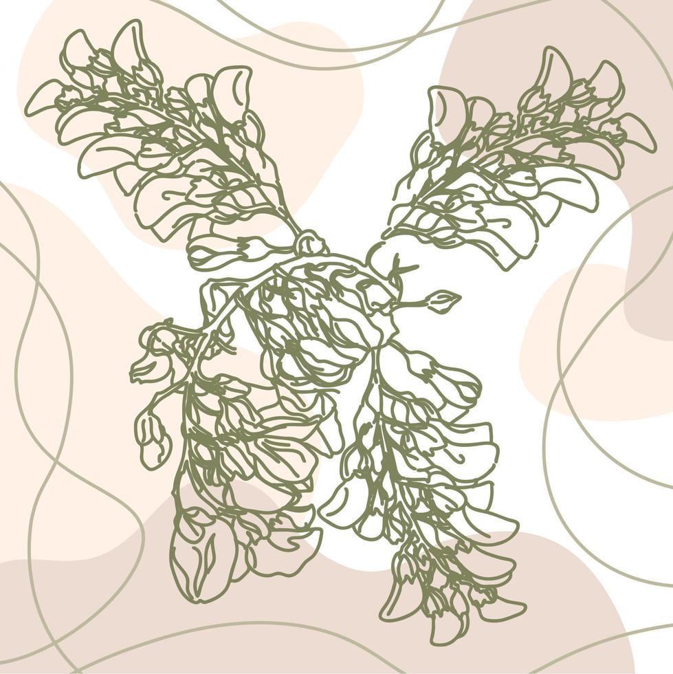 florale lineare Illustration in grünen neutralen Farben vektor