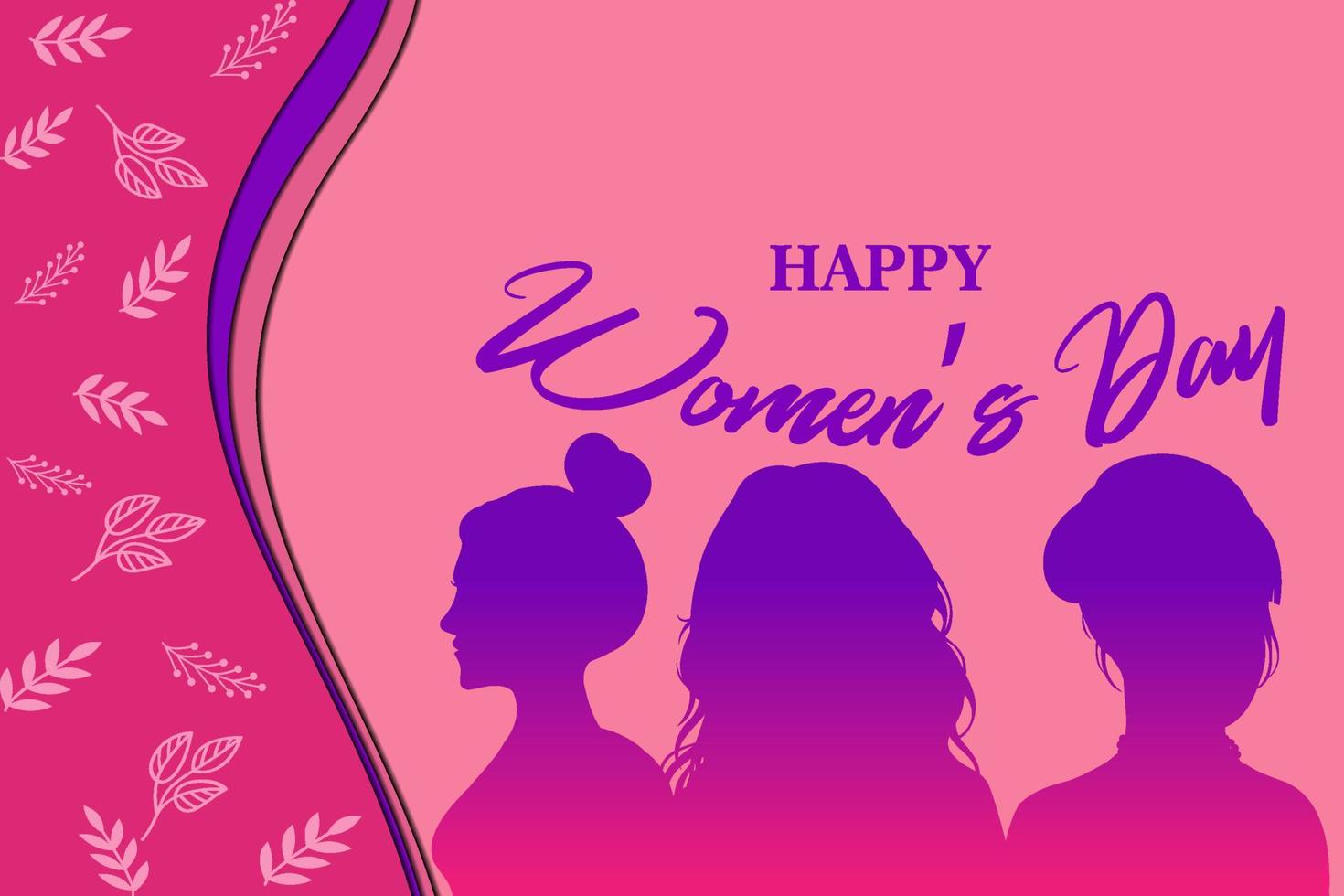 text Lycklig kvinnors dag, med en silhuett bild av tre skön kvinnor. stark och modig flickor Stöd varje Övrig. systerskap och vänskap av kvinnor vektor