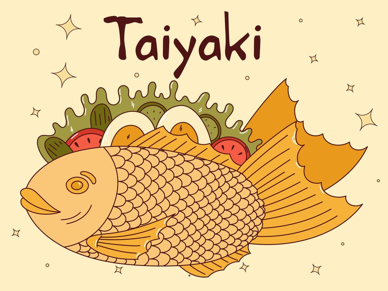 traditionell japansk mat. asiatisk taiyaki. fiskformad smörgås. vektor illistration