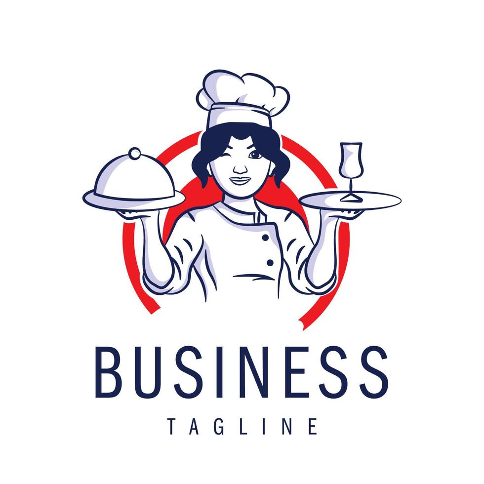minimalistisk kvinna kock logotyp design isolerat på vit bakgrund, lämplig för mat eller bageri företag vektor