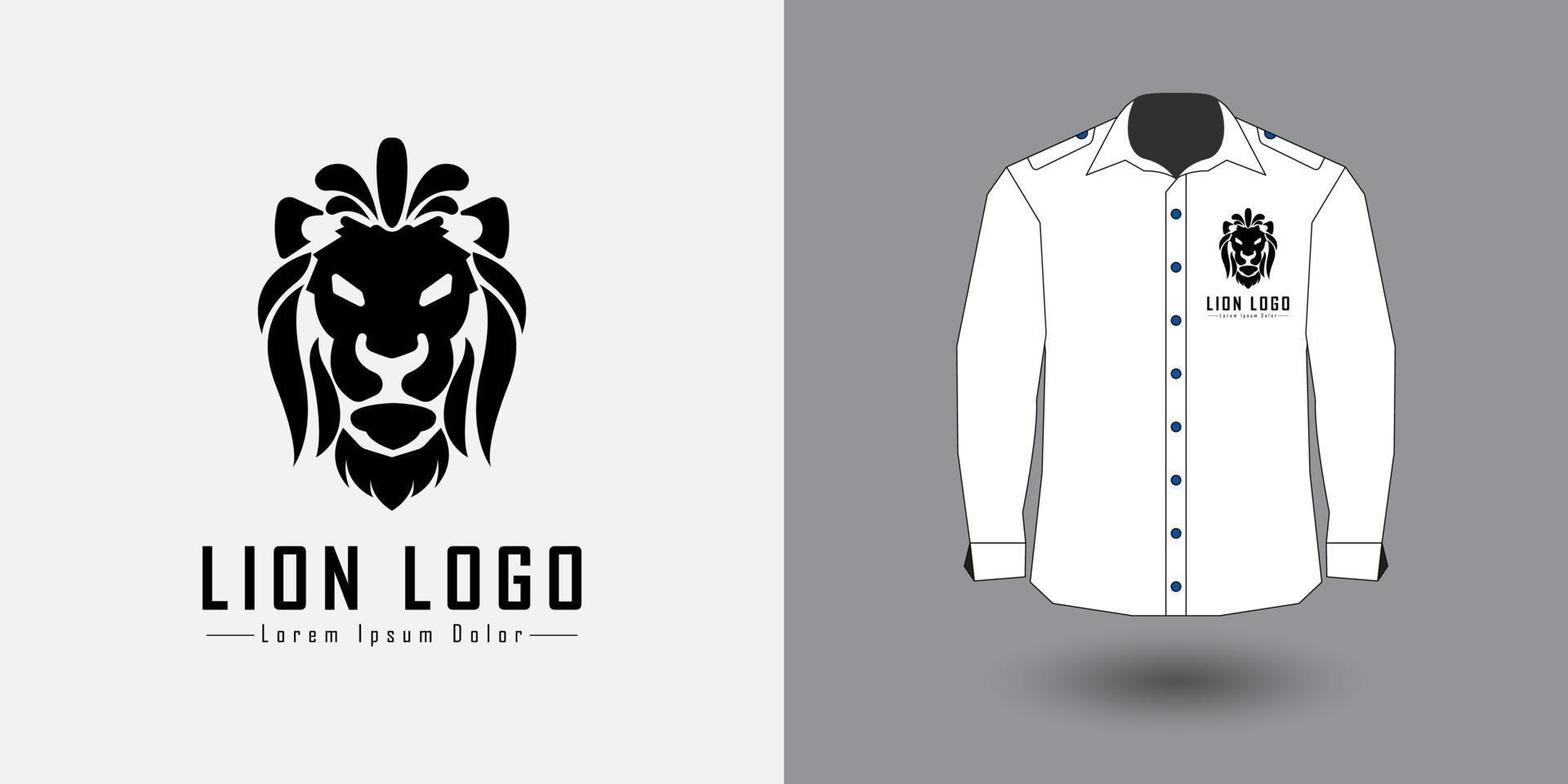 kung av de djungel lejon huvud logotyp design. de lejon djur- symbol är elegant och enkel. stam- tatuering design med vit skjorta mall lämplig för lyx varumärke identitet och logotyp typ. vektor design