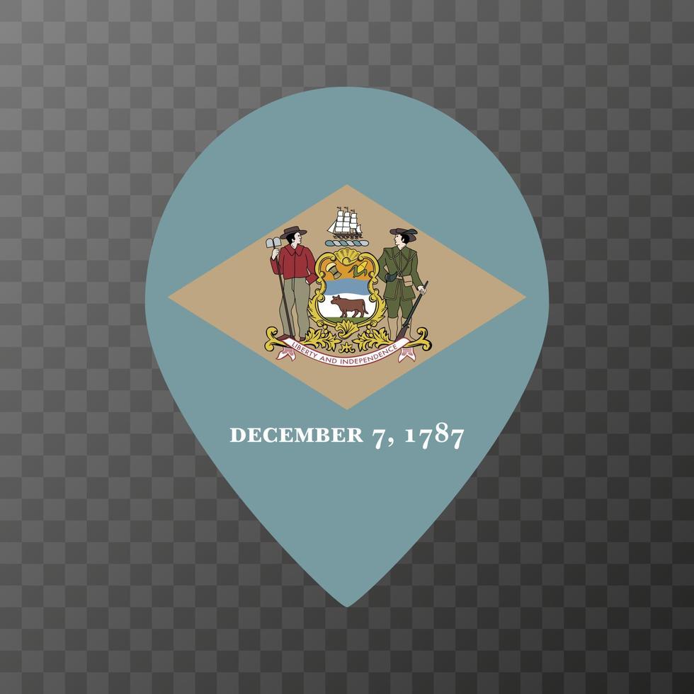 Kartenzeiger mit Flagge des Bundesstaates Delaware. Alabama-Flagge. Vektor-Illustration. vektor