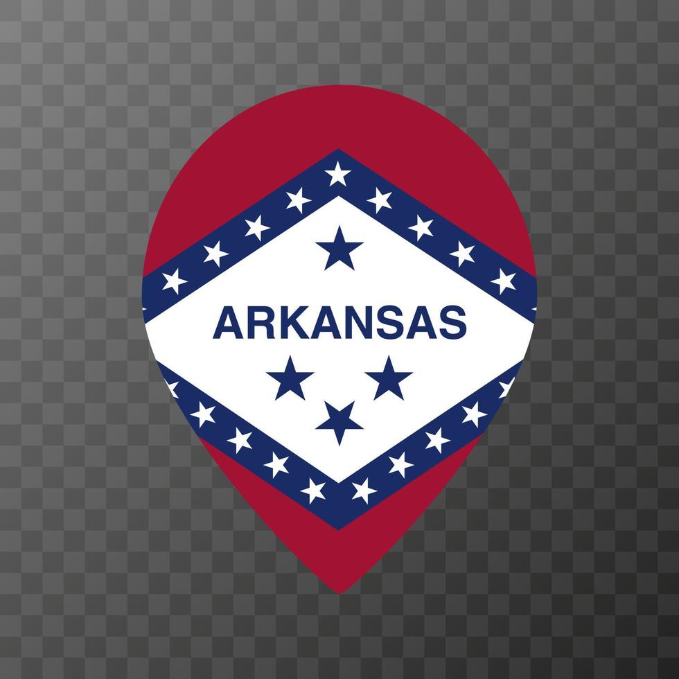 Kartenzeiger mit Flagge des Bundesstaates Arkansas. Alabama-Flagge. Vektor-Illustration. vektor