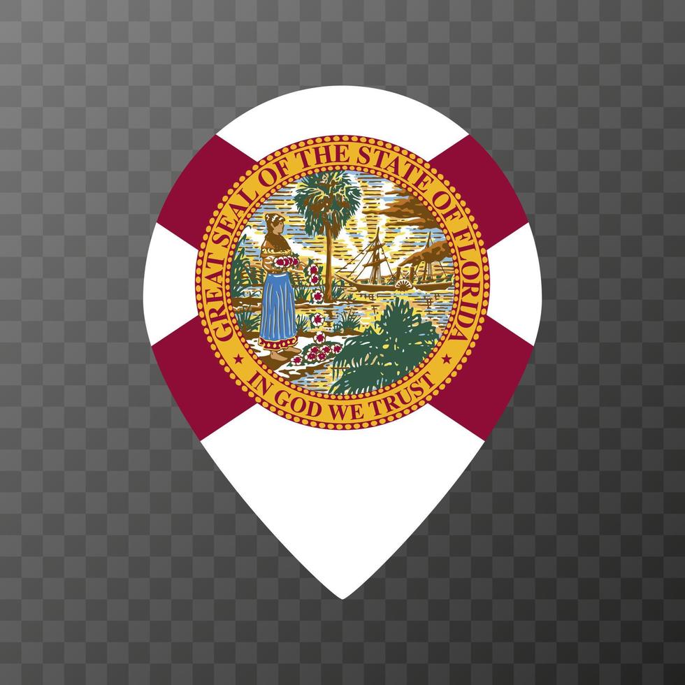 Kartenzeiger mit Flagge Florida State. Alabama-Flagge. Vektor-Illustration. vektor