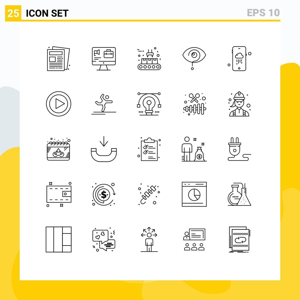 25 universelle Linienzeichen Symbole des mobilen Wissensvermittlers Auge neugierige editierbare Vektordesign-Elemente vektor