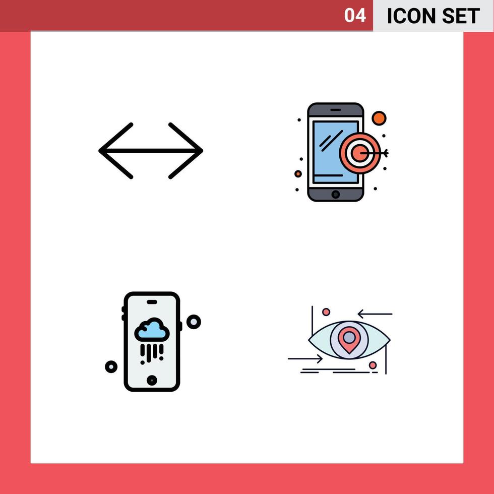 Stock Vector Icon Pack mit 4 Zeilenzeichen und Symbolen für Pfeil regnerisch rechts mobile Zukunft editierbare Vektordesign-Elemente