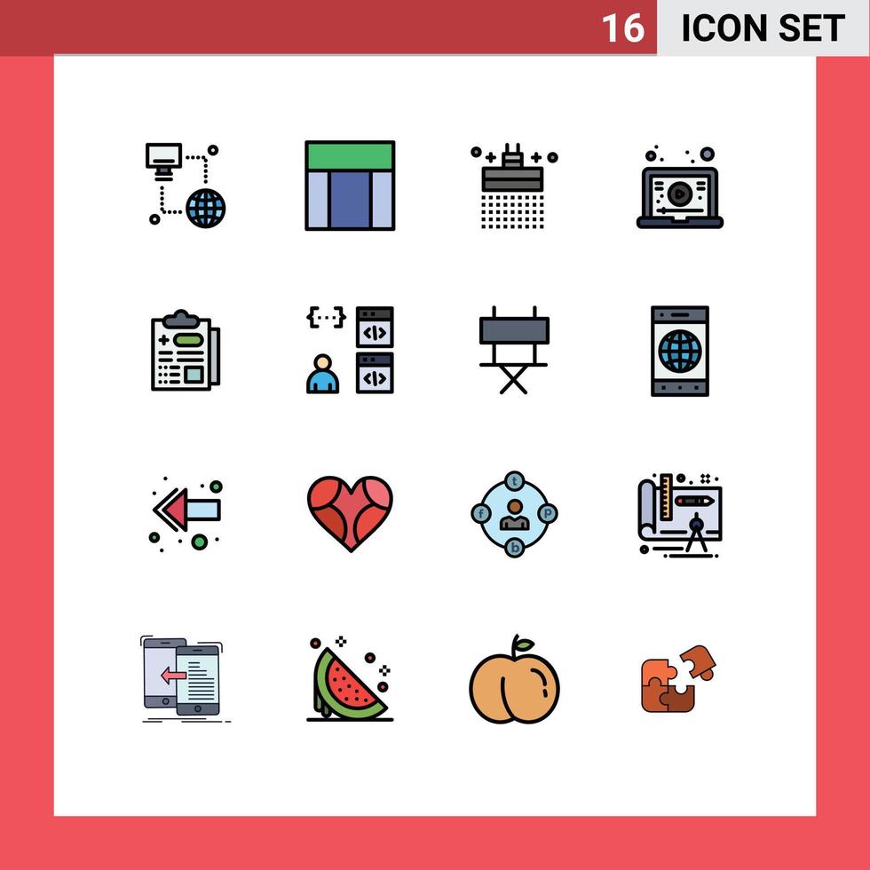 mobile schnittstelle flache farbe gefüllte linie satz von 16 piktogrammen von medizinischen videobadtutorial internet editierbare kreative vektordesignelemente vektor