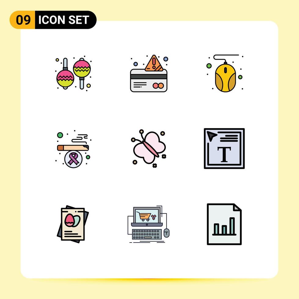 piktogram uppsättning av 9 enkel fylld linje platt färger av Färg fylla i text vår hårdvara flyga rökning redigerbar vektor design element
