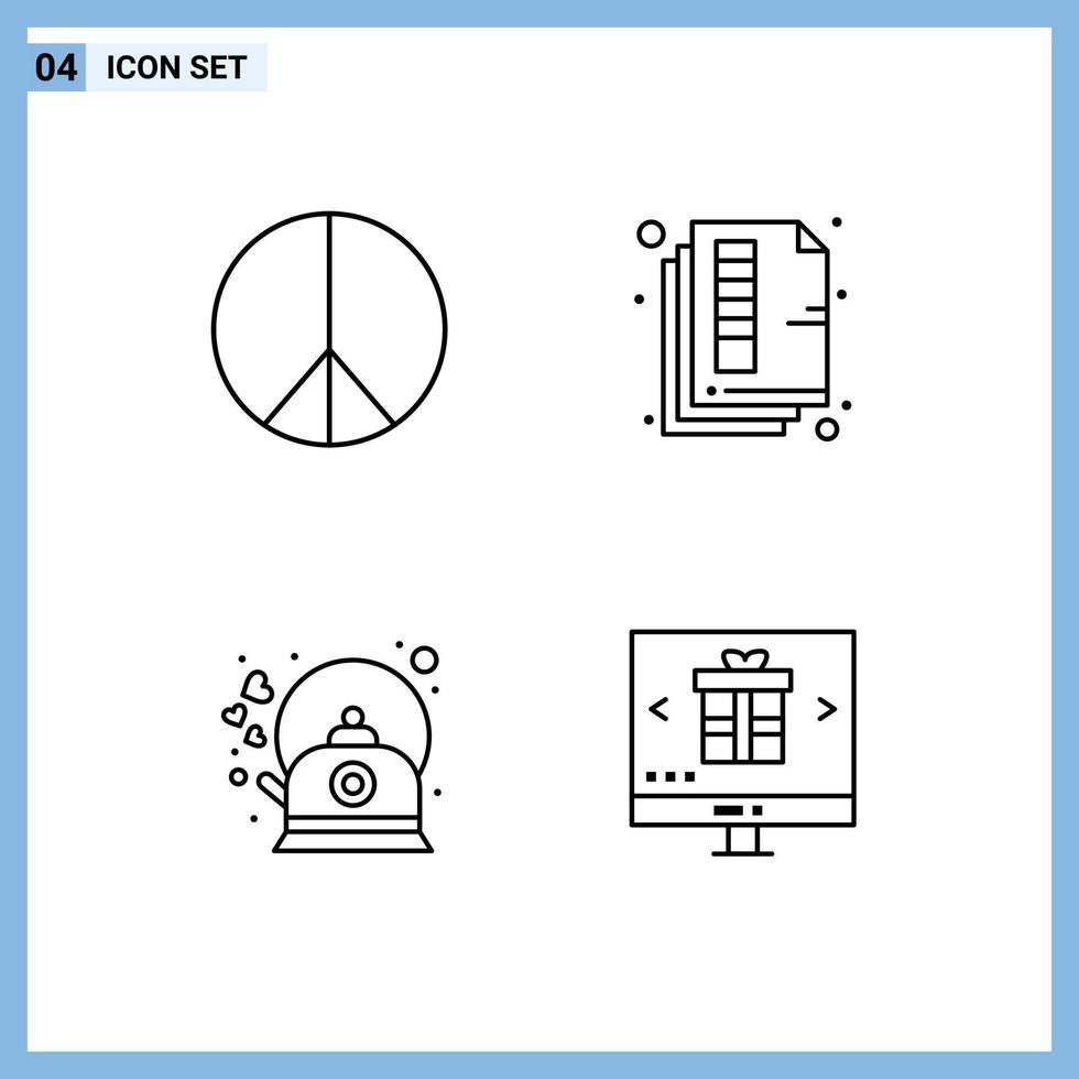 Stock Vector Icon Pack mit 4 Zeilen Zeichen und Symbolen für Freiheit Kaffee Dokument drucken Wasserkocher editierbare Vektordesign-Elemente