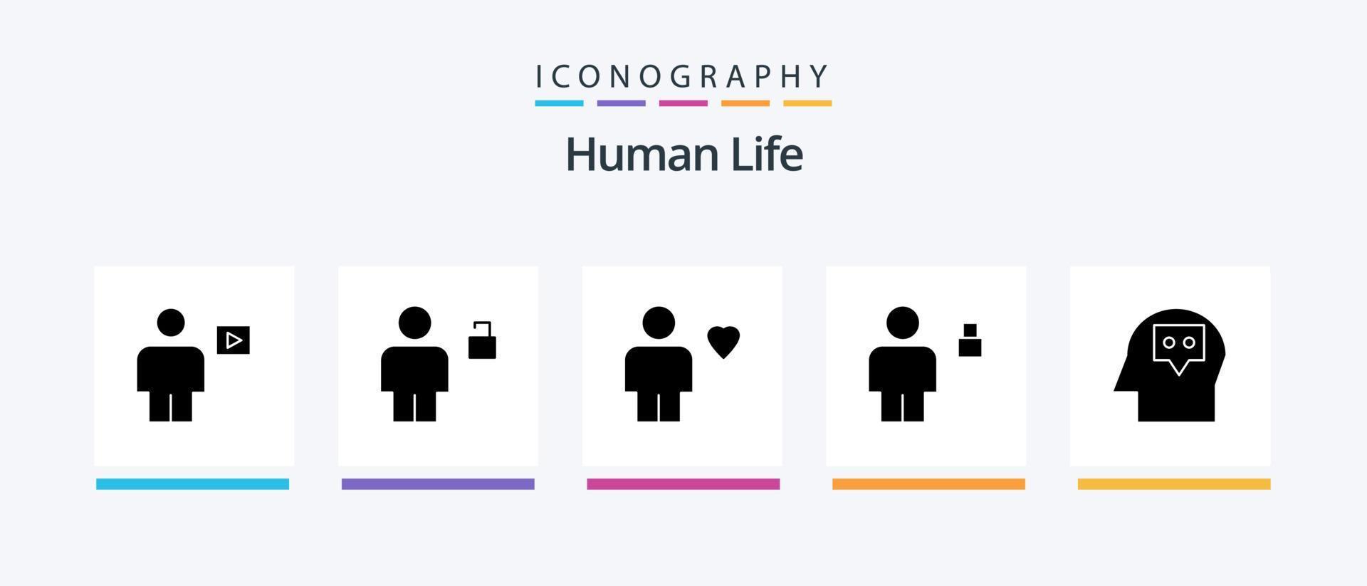 Human Glyph 5 Icon Pack inklusive Mensch. Benutzerbild. Vorhängeschloss. Mensch. Lieblings. kreatives Symboldesign vektor