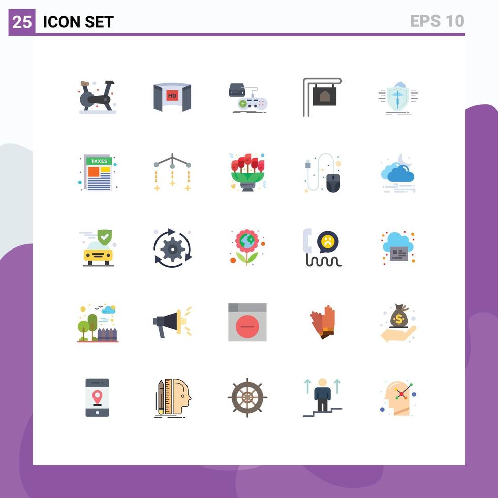 mobil gränssnitt platt Färg uppsättning av 25 piktogram av försäkring hus hd för försäljning playstation redigerbar vektor design element