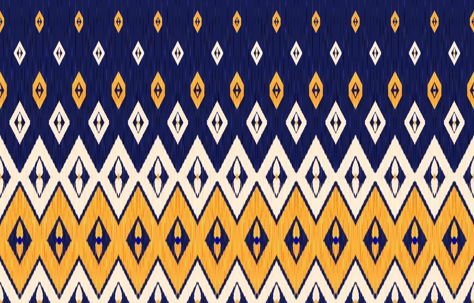 Ethno-Ikat-Muster. dunkelblaue, orange und gelbe Farben. traditioneller stoff in tribal turkey african indian traditional. ethnischer geometrischer stofftextilvektorillustrationsstickereistil. vektor